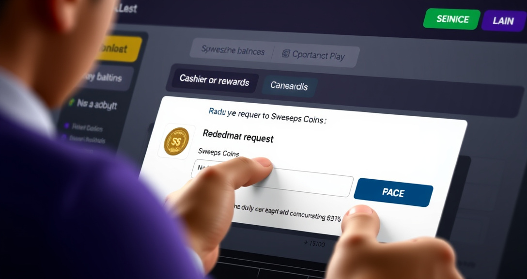 Sportzino redemption request form with Sweeps Coins balance ready to withdraw.