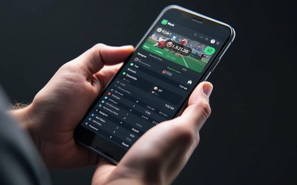 Bettor viewing live odds on a mobile sports betting app during a game.